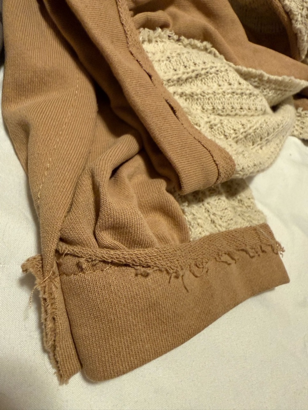 POL Boho Sweatshirt Latte Peace Size L Oversized Patchwork Frayed Edges - Picture 8 of 10